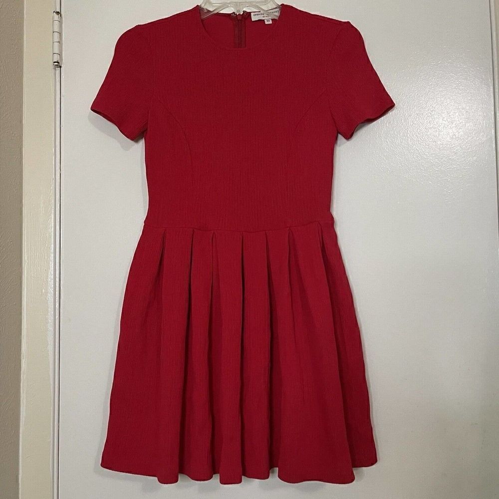 OPENING CEREMONY red ribbed pleated flare mini dress size XS